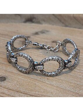 Brighton CHER 8" Silver Tone Scroll Etched Oval Links Bracelet